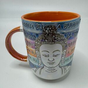 NWT Spectrum Design Buddha Coffee Mug Ceramic Cup Boho Multicolor Iridescent